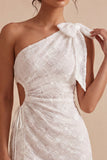 Bodycon Abito bianco a spalla floreale con fiocco