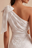Bodycon Abito bianco a spalla floreale con fiocco