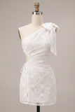 Bodycon Abito bianco a spalla floreale con fiocco