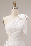 Bodycon Abito bianco a spalla floreale con fiocco