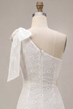 Bodycon Abito bianco a spalla floreale con fiocco