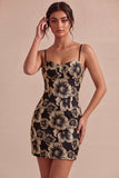 Abito mini Body Body Color con spalline spaghetti floreale Jacquard