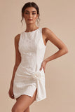Abito Bianco Bodycon Neckcon Tondo con Piccolo Bisbito Bianco con Spacco