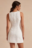 Abito Bianco Bodycon Neckcon Tondo con Piccolo Bisbito Bianco con Spacco