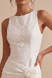 Abito Bianco Bodycon Neckcon Tondo con Piccolo Bisbito Bianco con Spacco