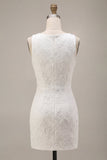 Abito Bianco Bodycon Neckcon Tondo con Piccolo Bisbito Bianco con Spacco