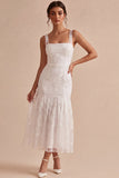 Abito bianco floreale a spalline spesse A-Line