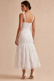 Abito bianco floreale a spalline spesse A-Line