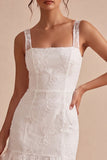 Abito bianco floreale a spalline spesse A-Line