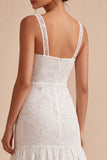 Abito bianco floreale a spalline spesse A-Line