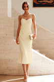 Abito Midi Arricciato con spalline a spalline bianche