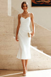 Abito Midi Arricciato con spalline a spalline bianche
