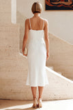 Abito Midi Arricciato con spalline a spalline bianche