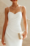 Abito Midi Arricciato con spalline a spalline bianche