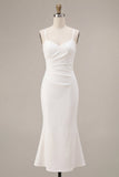 Abito Midi Arricciato con spalline a spalline bianche