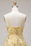 Abito di Homecoming a con spalline gialle a linea A, paillettes