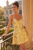 Abito di Homecoming a con spalline gialle a linea A, paillettes