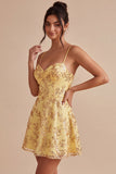 Abito di Homecoming a con spalline gialle a linea A, paillettes