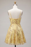 Abito di Homecoming a con spalline gialle a linea A, paillettes