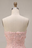 Abito corto rosa A-Line senza spalline perlate con perle e perle corto per il ritorno a casa,