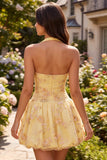 Abito di Homecoming ricamato a fiori con scollo a fila giallo a linea A