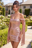 Vestito di Homecoming con paillettes scintillante con champagne scoperto