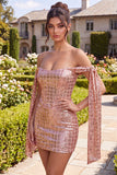 Vestito di Homecoming con paillettes scintillante con champagne scoperto