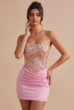 Abito rosa corcone bodycon perline e rugati per il ritorno alla casa