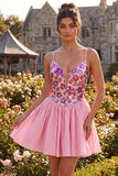 Abito di ritorno a casa con spalline floreali rosa A-Line con paillettes