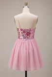 Abito di ritorno a casa con spalline floreali rosa A-Line con paillettes