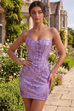 Plum Bodycon con spalline spaghetti Corset, paillettes Abito di Homecoming con fiocco