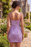 Plum Bodycon con spalline spaghetti Corset, paillettes Abito di Homecoming con fiocco