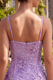 Plum Bodycon con spalline spaghetti Corset, paillettes Abito di Homecoming con fiocco