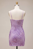 Plum Bodycon con spalline spaghetti Corset, paillettes Abito di Homecoming con fiocco