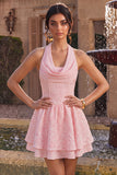 Corsetto rosa a colpo a cappuccio a linea, abito di homecoming a livelli