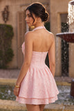 Corsetto rosa a colpo a cappuccio a linea, abito di homecoming a livelli