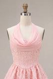 Corsetto rosa a colpo a cappuccio a linea, abito di homecoming a livelli