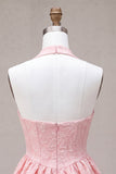 Corsetto rosa a colpo a cappuccio a linea, abito di homecoming a livelli