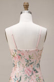 Vestito di Homecoming con paillettes bodycon fiori bianchi rosa scintillanti con frangie