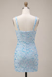 Bodycon blu cielo scintillante Spalline spesse con paillettes Abito del ballo con fessura