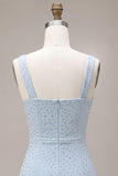 Abito bodycon neckcon a collo quadrato azzurro cielo con perline
