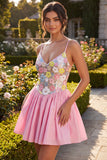 Abito di ritorno a casa con spalline floreali rosa A-Line con paillettes