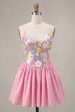 Abito di ritorno a casa con spalline floreali rosa A-Line con paillettes