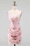 Vestito di Homecoming Corsetto Corsetto rosa con collo quadrato, neck, collo quadrato, corsetto arricciato