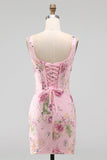 Vestito di Homecoming Corsetto Corsetto rosa con collo quadrato, neck, collo quadrato, corsetto arricciato