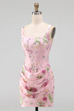 Vestito di Homecoming Corsetto Corsetto rosa con collo quadrato, neck, collo quadrato, corsetto arricciato