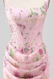 Vestito di Homecoming Corsetto Corsetto rosa con collo quadrato, neck, collo quadrato, corsetto arricciato