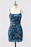 Bodycon Lilla Bromo Floreale Ricamo Paillettes, Abito Corto di Homecoming con Pizzo Indietro