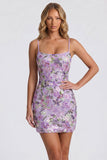 Bodycon Lilla Bromo Floreale Ricamo Paillettes, Abito Corto di Homecoming con Pizzo Indietro