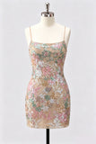 Bodycon Lilla Bromo Floreale Ricamo Paillettes, Abito Corto di Homecoming con Pizzo Indietro
